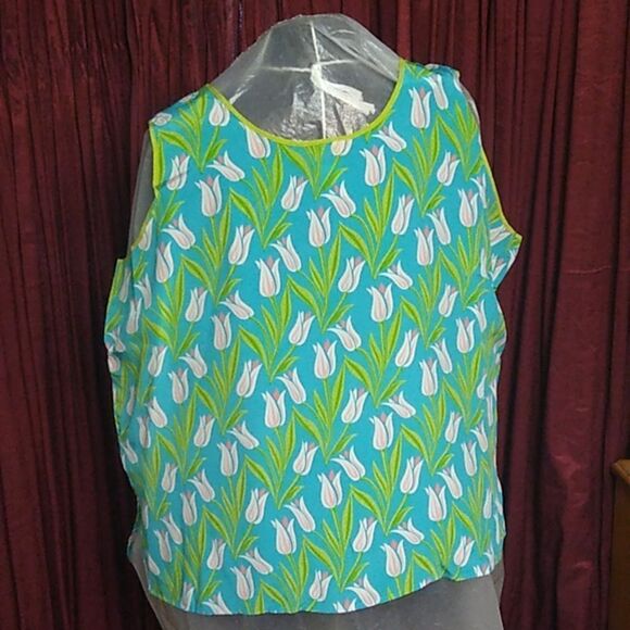 Bob Mackie Wear Art Silk Blouse and Tank Top Set 2X Mandarin Collar Tulip Print - Picture 8 of 10